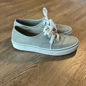 Vans Low Top Authentic Shoes Silver Glitter Size 6.5